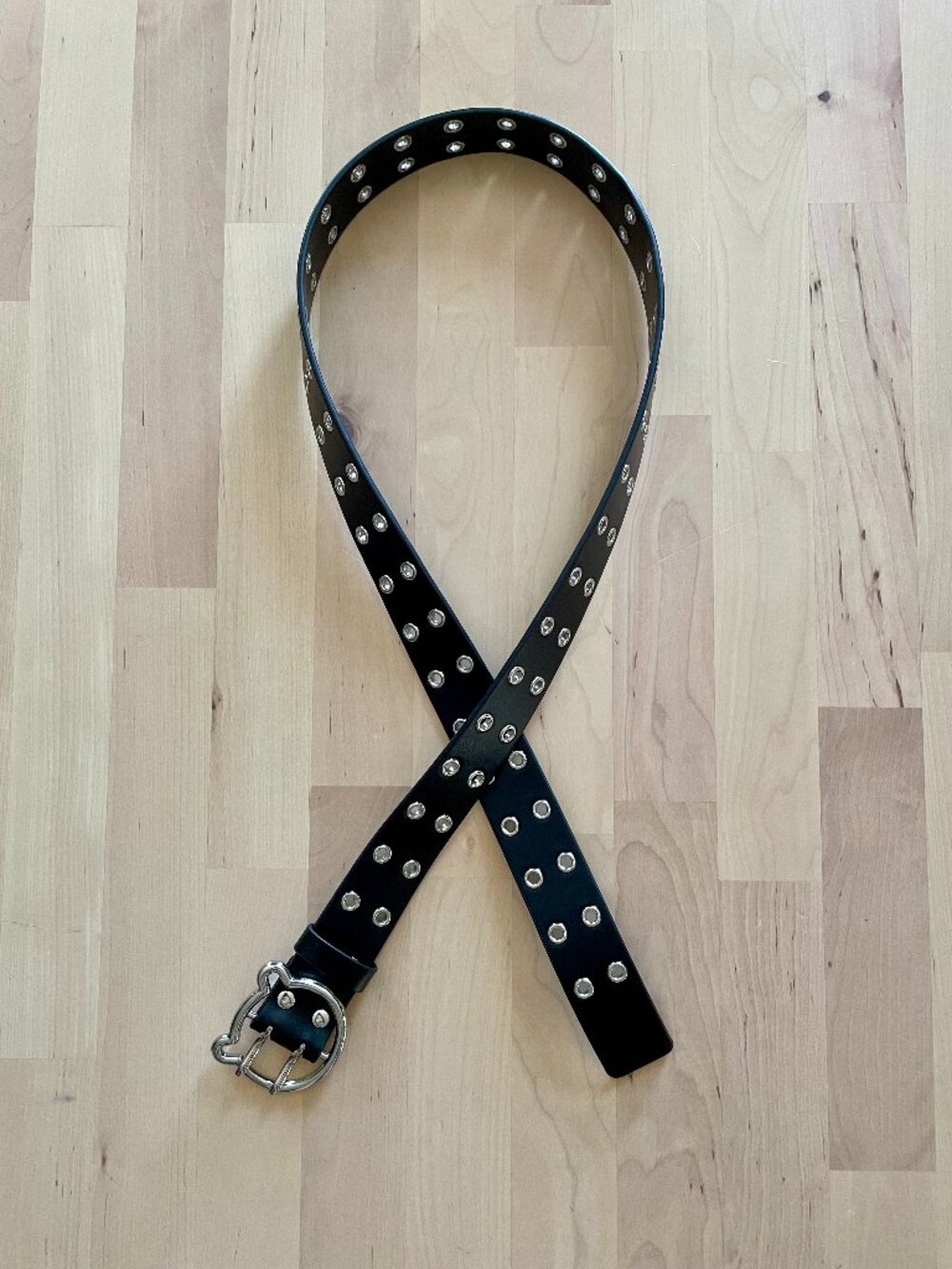 Teddy Fresh Women's Black Double Prong Belt with Bear Head Buckle size SM/MD NEW